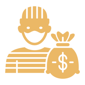 Cartoon thief holding cash sack