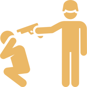 Stick figures in violent standoff