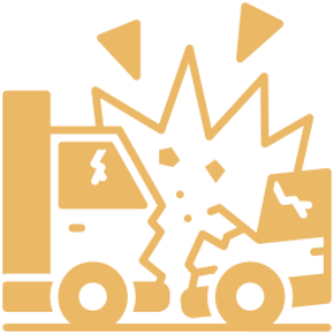 Icon of a car crashing into a truck with impact symbols.